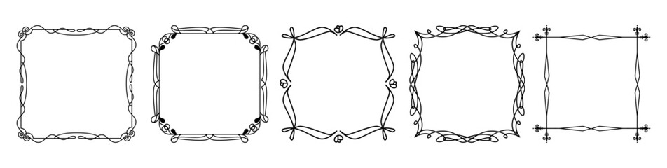 Vintage and retro blank frames with ornaments and decorative borders with swirls and decor. Vector Rectangular and square geometric shapes for social media highlights, banners or logotypes