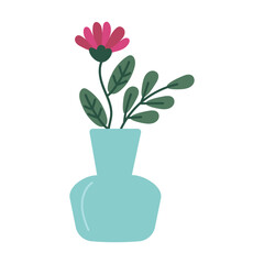 Beautiful abstract flower vase, leaves and flower. Perfect for art print, greeting card