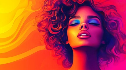 Vibrant colors and curly hairstyle stunning portrait of woman with bright colorful hair