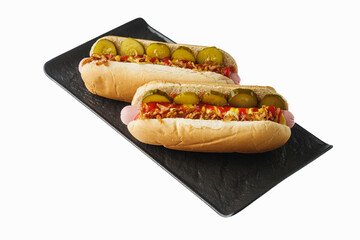 fresh juicy traditional hot dog on a white background