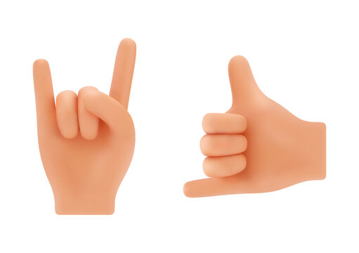 Realistic hand gestures, isolated icons with sings expressing rock and roll and call me. Vector arms forming expressive symbol, non verbal communication and language. Human wrist and fingers