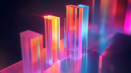 Vibrant, geometric bars in a colorful spectrum create a dynamic visual effect, symbolizing growth or data representation in a digital landscape.