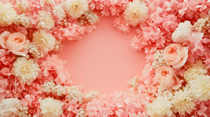 Fototapeta premium Elegant Pink Floral Arrangement with Roses Peonies and Dahlias for Romantic Spring Decor