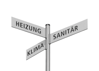 Wegweiser, Sanitär, Heizung, Klima, freigestellt als PNG-Datei