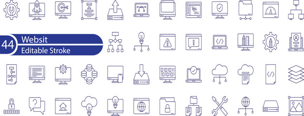 Website Line Editable Icons set. content, hosting, user interface, and more.