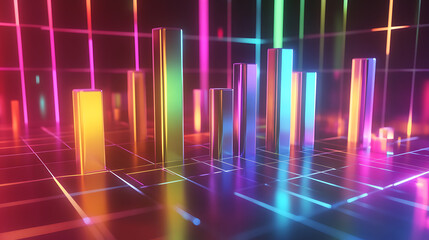 A vibrant, abstract visualization of colorful vertical bars on a glowing grid, creating a sense of dynamic energy and modernity.