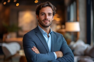 Fototapeta premium Confident Businessman Standing in Modern Office