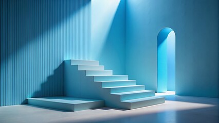 Elegant Blue Steps Leading to Podium - Minimalist 3D Render