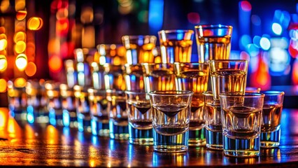 Empty Shot Glasses Pile - Bar Close Up Stock Photo