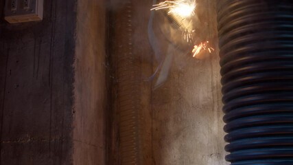 A hanging wires makes a short circuit with sparks