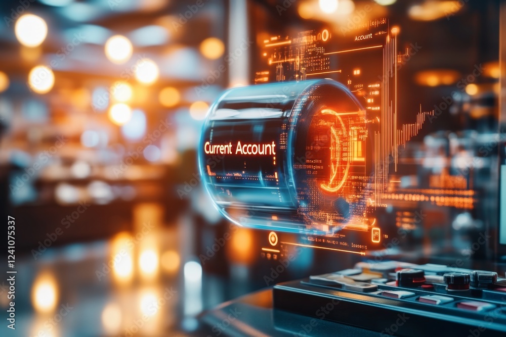 Poster a holographic financial assistant projecting a real-time 