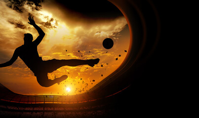 Soccer Player Hitting the Ball in a Stadium - Silhouette