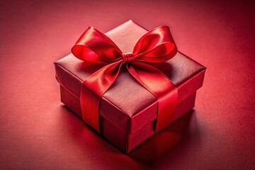 Obraz premium Elegant Red Gift Box on Minimalist Background - Perfect for Festive Celebrations