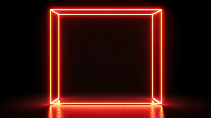 Red neon cube, dark background, product display