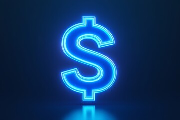 Fototapeta premium A glowing blue dollar sign against a dark background, symbolizing currency, finance, and wealth in a modern, digital style.