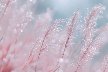 Naklejka premium dew-covered grass sparkling in the morning sun, creating a fresh and vibrant scene filled with natural beauty and the essence of a new day