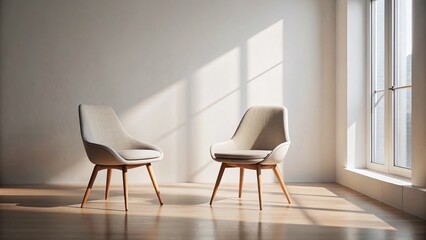Fototapeta premium Fashion Photography: Two Empty Chairs, Studio Setting, Minimalist Style