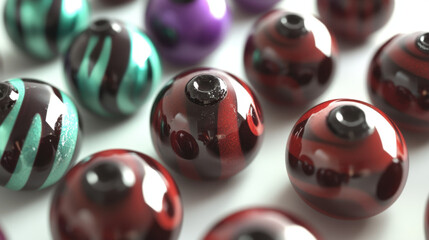 Colorful Glass Marbles With Unique Patterns Arranged on a Smooth Surface During the Afternoon Light