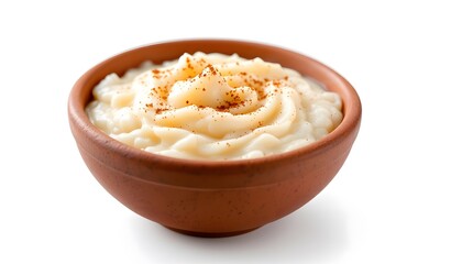 Creamy Rice Pudding Dessert in Terracotta Bowl
