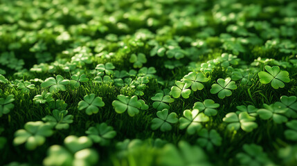 Shamrocks, green four leaf cloves
