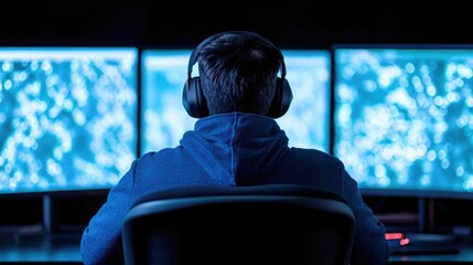 Multitasking Creative Team Collaborating on Multiple Digital Screens in Tech Savvy Office Environment  Innovative workspace with advanced technology seamless communication