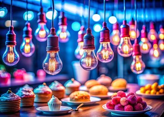 Festive Pink & Blue Fairy Lights illuminate Delicious Food Photography Setup