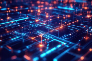Obraz premium digital symphony a futuristic network of glowing connections and circuits, representing the vibrant digital landscape of cyberspace, layered with abstract patterns of data flow and interaction