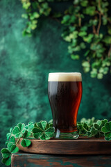 Dark irish beer with festive decoration for St. Patrick's Day