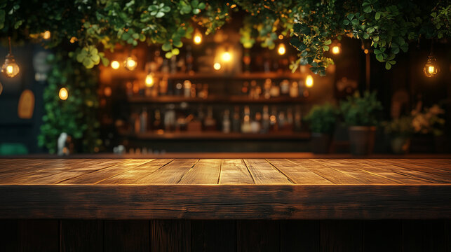 A rustic irish pub with festive decoration and green wall