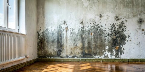 Moldy Wall with Black Fungal Growth, damp environments, indoor pollution