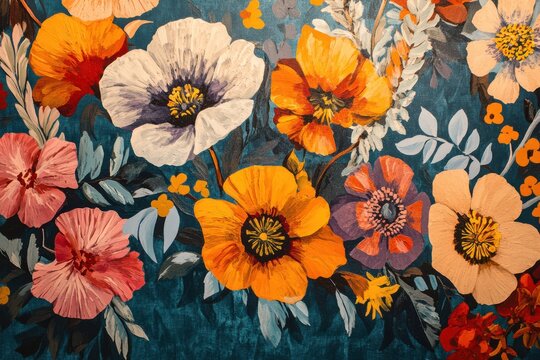 Vibrant floral painting in warm hues
