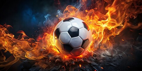 Fototapeta premium Fiery Soccer Ball: Dramatic Low-Light Sports Photography