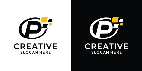 Abstract initial letter P technology logo design vector