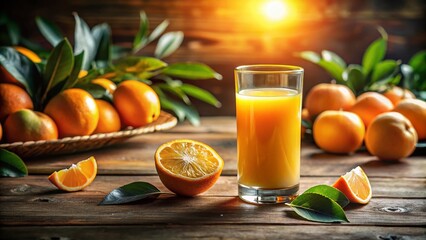 Freshly Squeezed Orange Juice: Candid Photo of a Glass and Oranges
