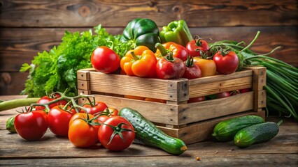 Fresh Market Vegetables: Wooden Crate of Colorful Produce