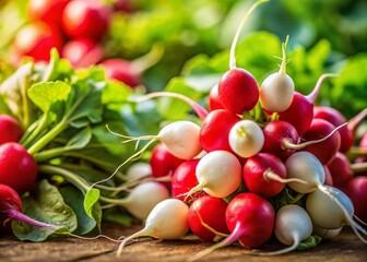 Fresh Radishes: Vibrant Red and White Vegetables, Tilt-Shift Photography
