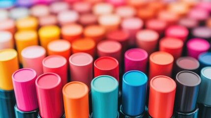 Colorful lipstick displays in a bustling makeup store showcase a vibrant array of bold color choices inviting shoppers to explore the world of cosmetic and personal expression through beauty products