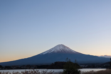 View of landscape fuji mountain in winter at Lake Kawaguchi