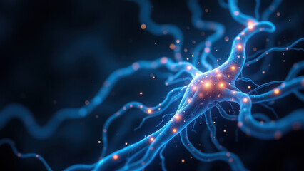 Vagus Nerve Stimulation - Close-up View of Neural Signaling with Electrode Attachment.