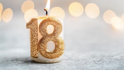 A Beautifully Crafted Candle Displaying the Number 18 in Sparkling Gold Ideal for Celebrations of Coming of Age and Milestone Birthdays