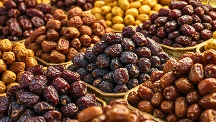 Obraz premium Organic Date Fruits Neatly Arranged for Selling