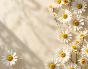 Obraz premium Beautiful Daisies on Beige Background Soft Light Photography