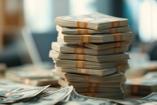 A stack of cash being counted after a large withdrawal, with a focused expression on the person face