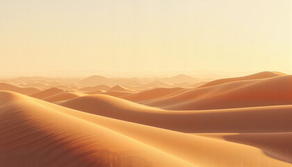 Desert landscape with rolling sand dunes at sunset