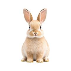 Fototapeta premium A cute, fluffy rabbit sitting calmly with its ears perked up, showcasing its adorable features.