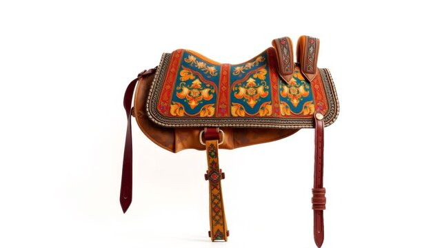 Colorful saddle on white background