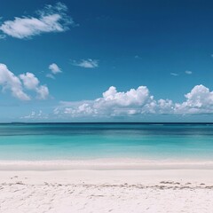 Tranquil tropical beach with clear blue sky and turquoise ocean waves