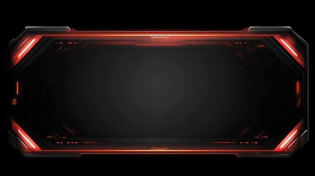 Red tech frame, dark background, digital overlay