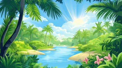 Fototapeta premium Tropical River Scene with Sustainable Practices