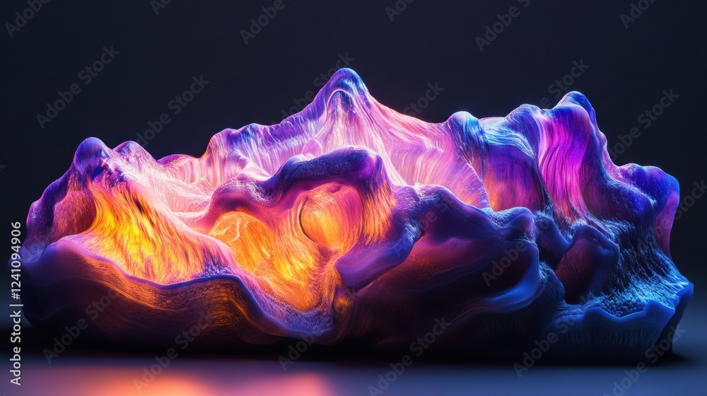Fototapete a 3d rendering of a complex, organic structure illuminated by a vibrant spectrum of colors.